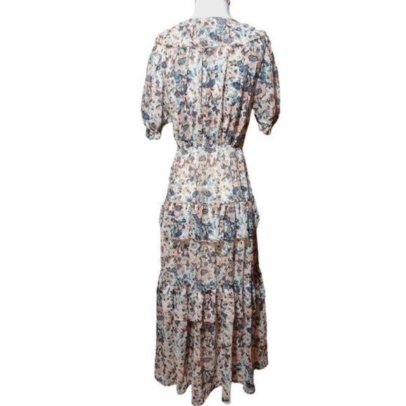 ULLA JOHNSON  Gardenia Delphine Floral Tiered Ruffled Dress Side Zipper Size 2 - Picture 6 of 14